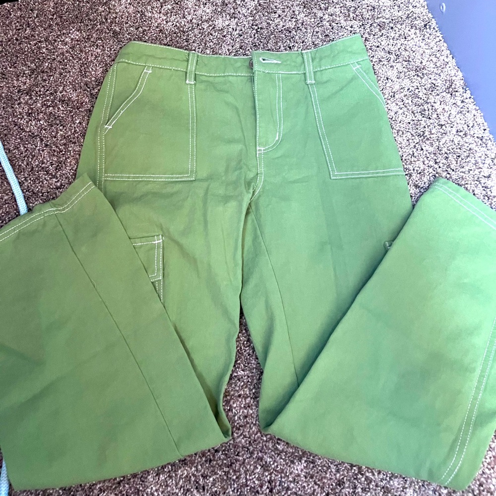 KIDS GREEN CARGO JEANS STRAIGHT LEG